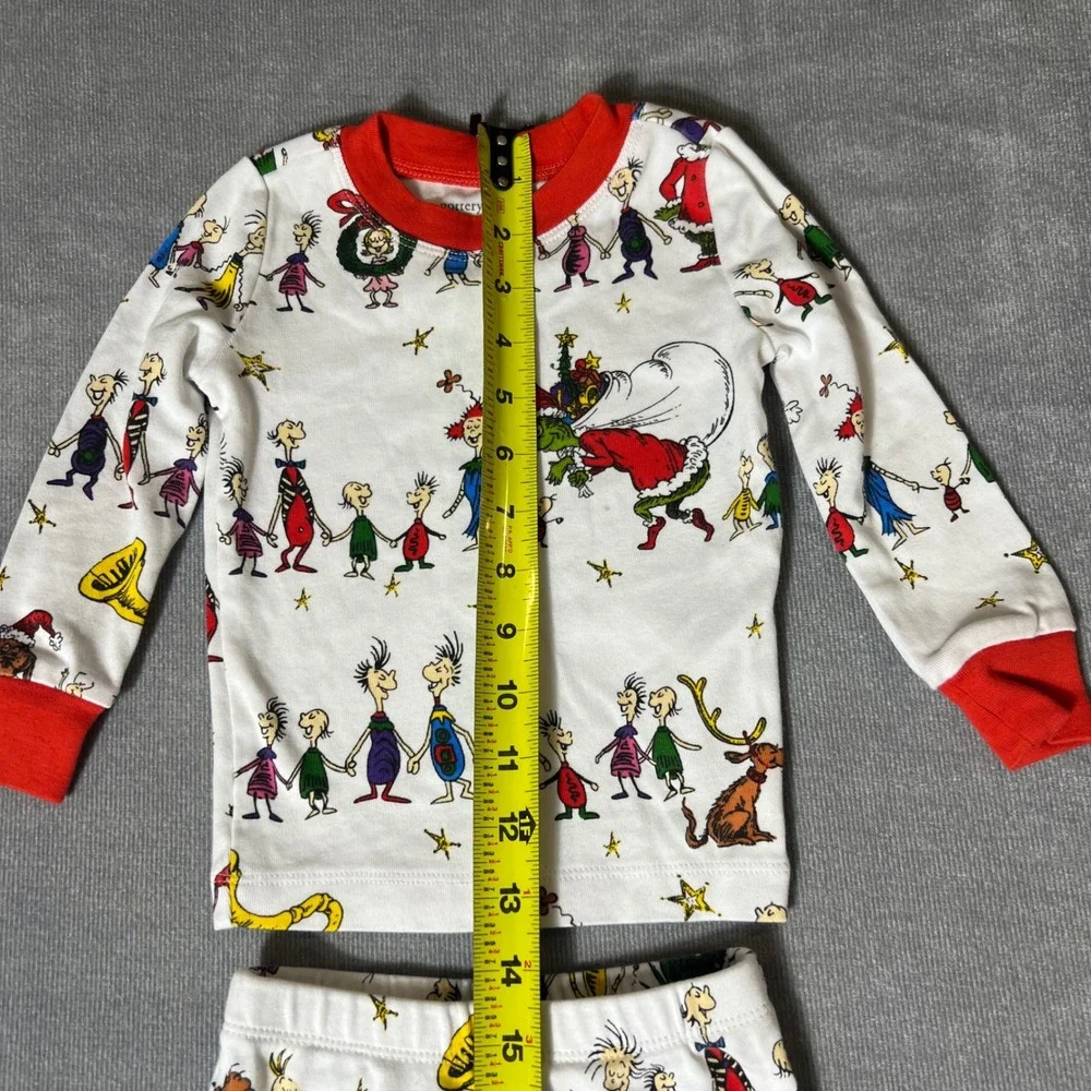 Pottery Barn Kids Dr Seuss The Grinch Organic Cotton Pajamas Set 2T White Red